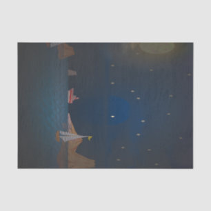 Sun and moon behind boats tissue paper