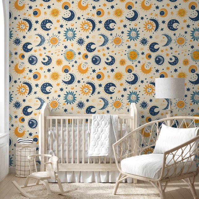 Sun and Moon Blue Yellow Wallpaper (Kids)