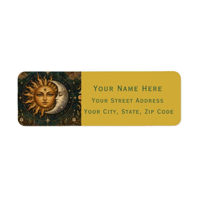 Sun and Moon Celestial Custom Return Address Label (Front)