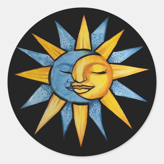 Sun and Moon                                       Classic Round Sticker (Front)