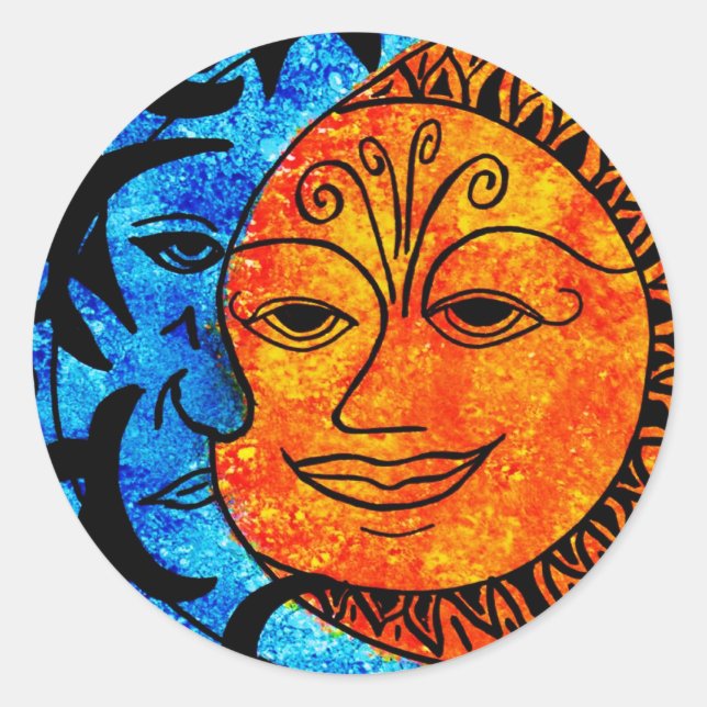 Sun and Moon Classic Round Sticker (Front)