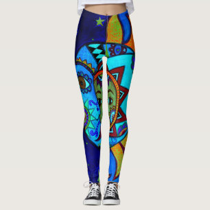 SUN AND MOON COUPLE WHIMSICAL PAINTING LEGGINGS