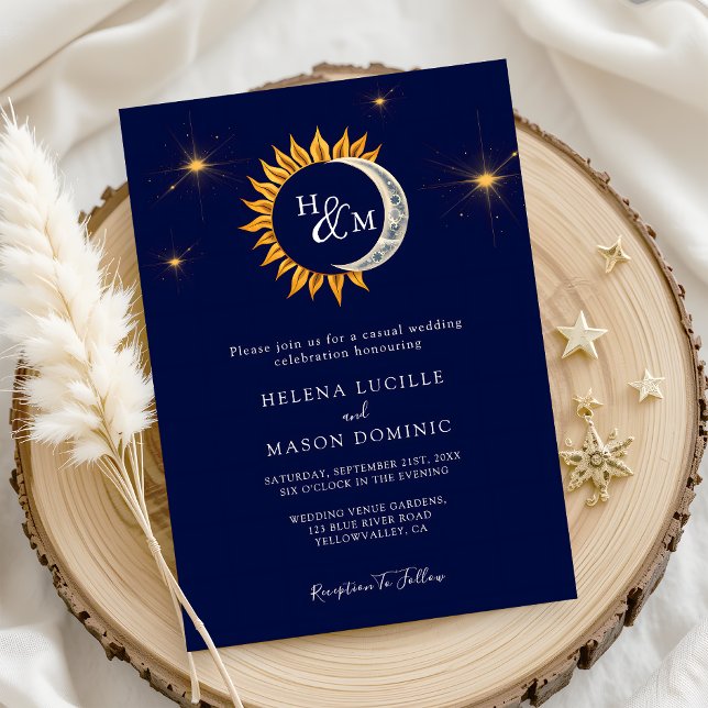 Sun and Moon Elegant Monogram Wedding Invitation (Creator Uploaded)