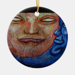Sun and Moon Face Graffiti Ceramic Ornament