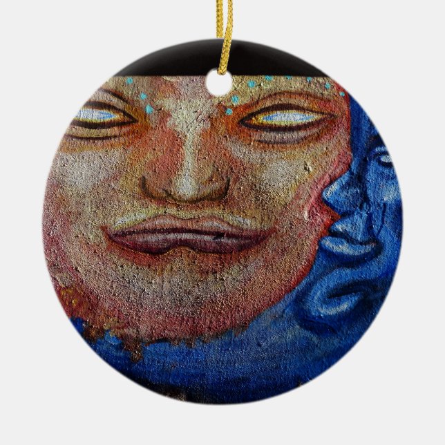 Sun and Moon Face Graffiti Ceramic Ornament (Front)