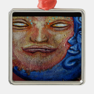 Sun and Moon Face Graffiti Metal Tree Decoration