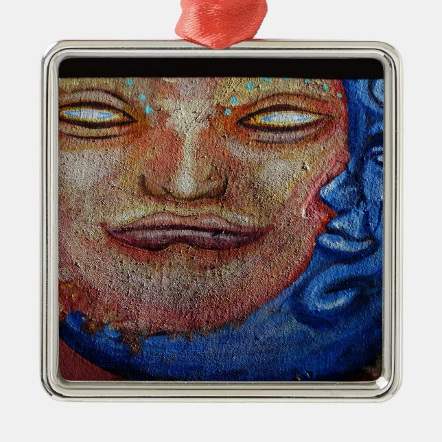 Sun and Moon Face Graffiti Metal Tree Decoration (Front)