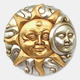 SUN AND MOON FUSION METALLIC DESIGN CLASSIC ROUND STICKER