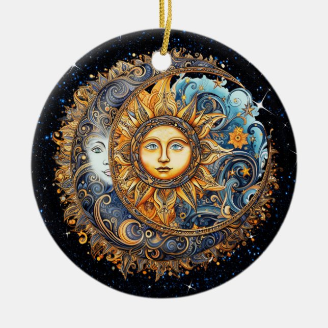 Sun and Moon Galaxy Ceramic Ornament (Front)