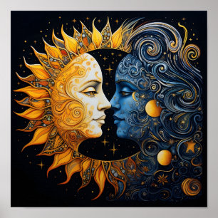 Sun and moon graphic art print