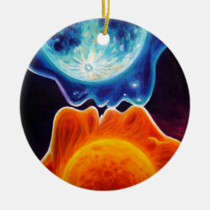 Sun and moon kiss ceramic ornament