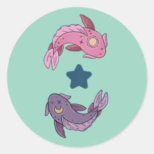 Sun and Moon Koi Fish Celestial Pisces Art Classic Round Sticker