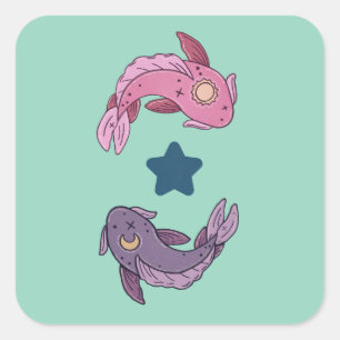 Sun and Moon Koi Fish Celestial Pisces Art Square Sticker