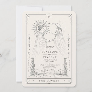 Sun and Moon | Line Art Tarot Wedding Invitation