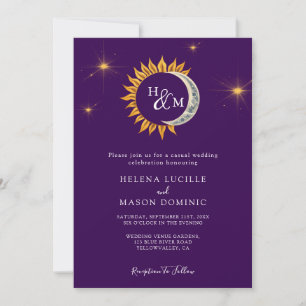 Sun and Moon Monogram Purple Wedding Invitation