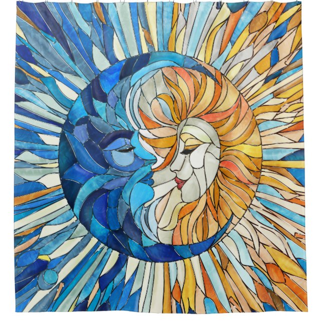Sun and Moon Mosaic Art Shower Curtain (Front)