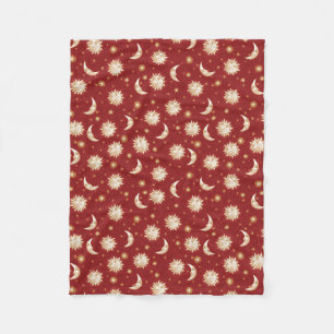 Sun and Moon on Red Fleece Blanket