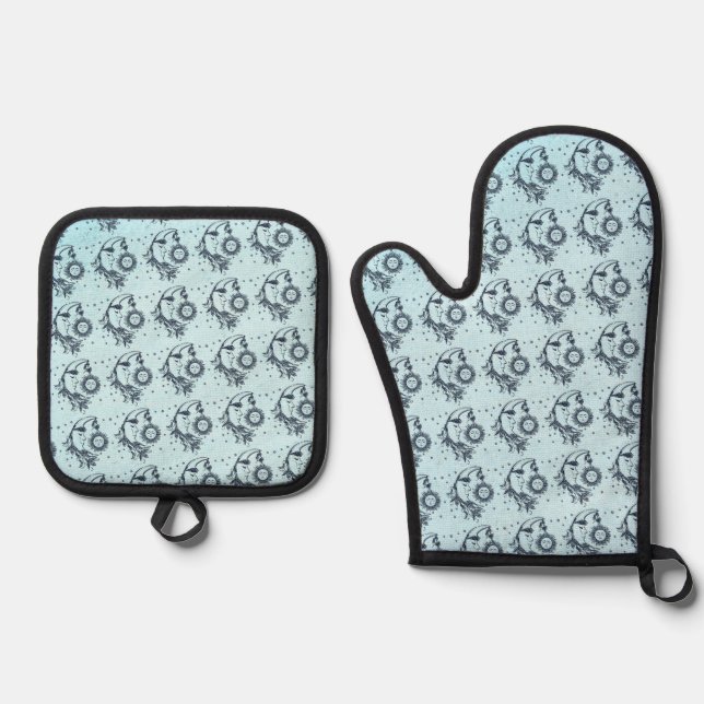 Sun and Moon Oven Mitt & Pot Holder Set (Front)