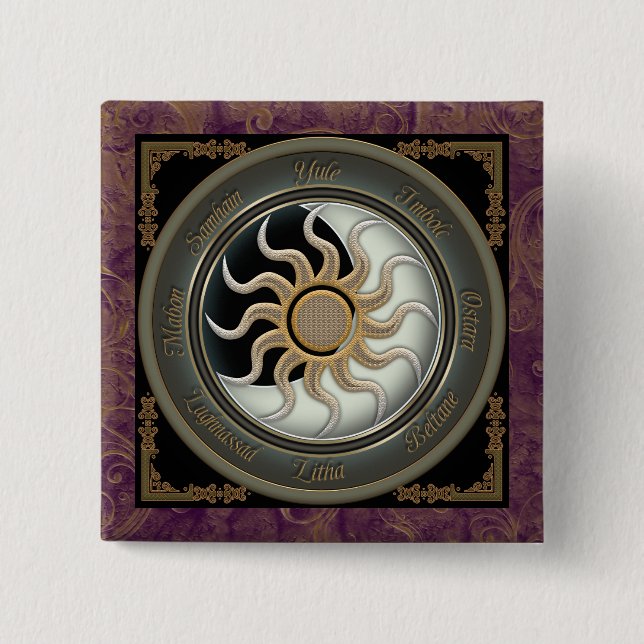 Sun and Moon Pagan Wheel 15 Cm Square Badge (Front)