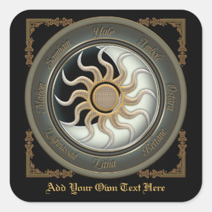 Sun and Moon Pagan Wheel Bookplate Square Sticker
