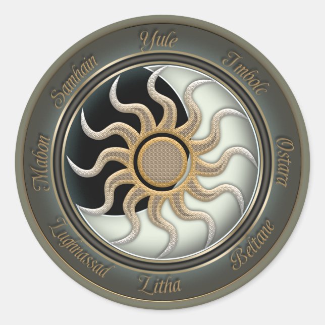 Sun and Moon Pagan Wheel Classic Round Sticker (Front)