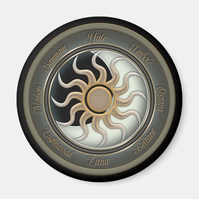 Sun and Moon Pagan Wheel Magnet (Front)