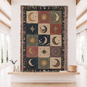 Sun and Moon Patchwork Woven Throw Blanket