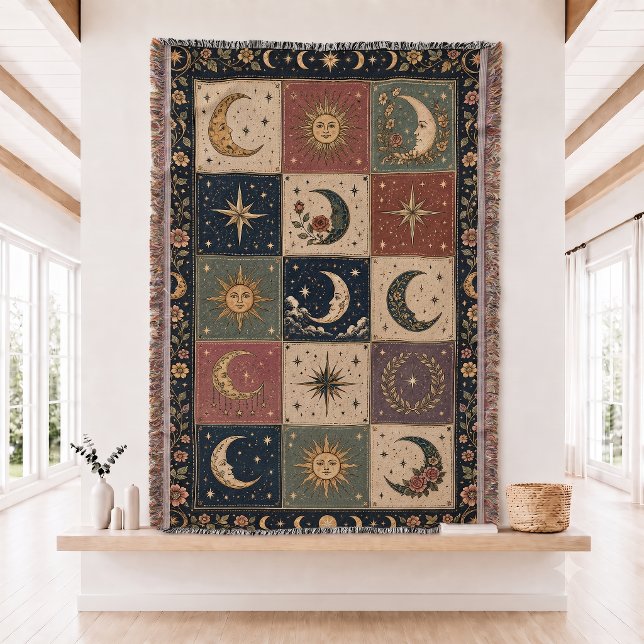 Sun and Moon Patchwork Woven Throw  Blanket (Creator Uploaded)