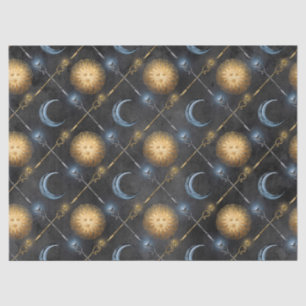Sun and Moon Pattern on Black Decoupage Tissue Paper