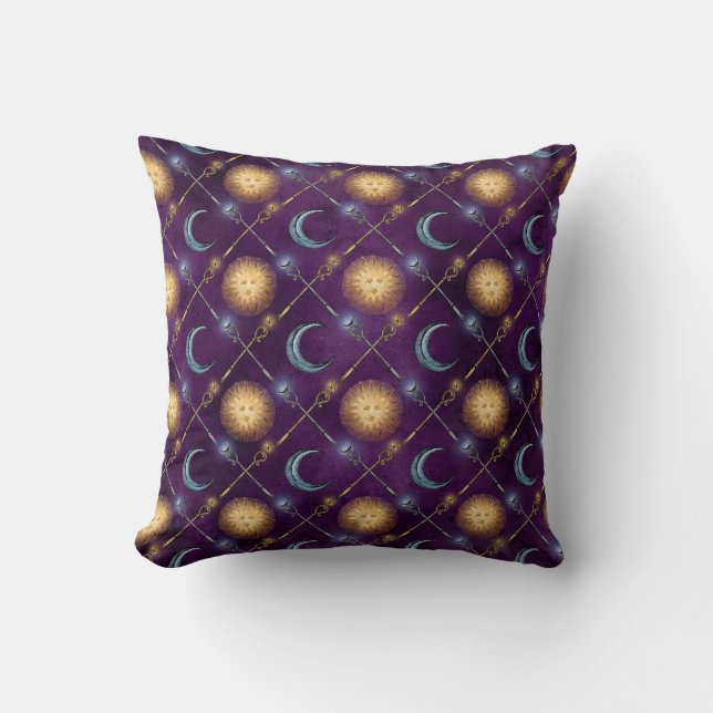 Sun and Moon Pattern on Purple Cushion (Front)