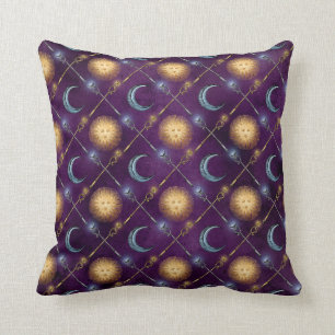 Sun and Moon Pattern on Purple Cushion