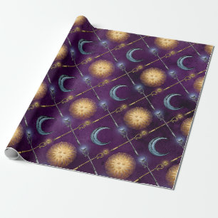 Sun and Moon Pattern on Purple Wrapping Paper