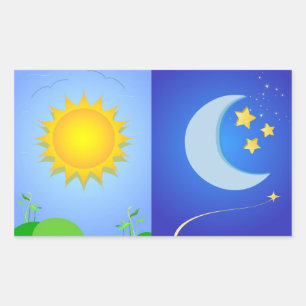 sun and moon rectangular sticker