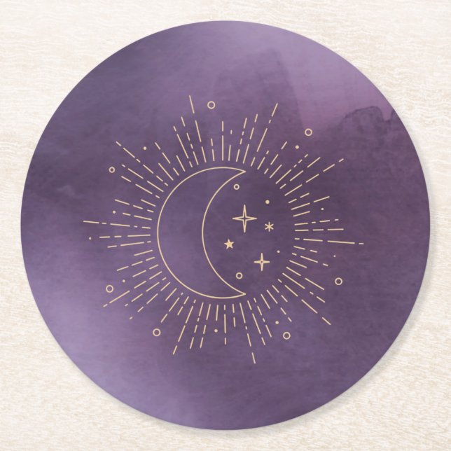 Sun and Moon Round Paper Coaster (Front)