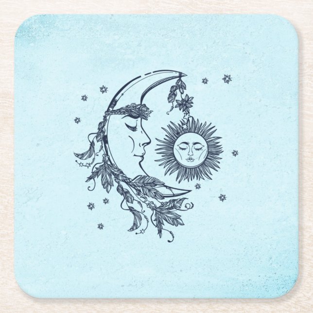 Sun and Moon Square Paper Coaster (Front)