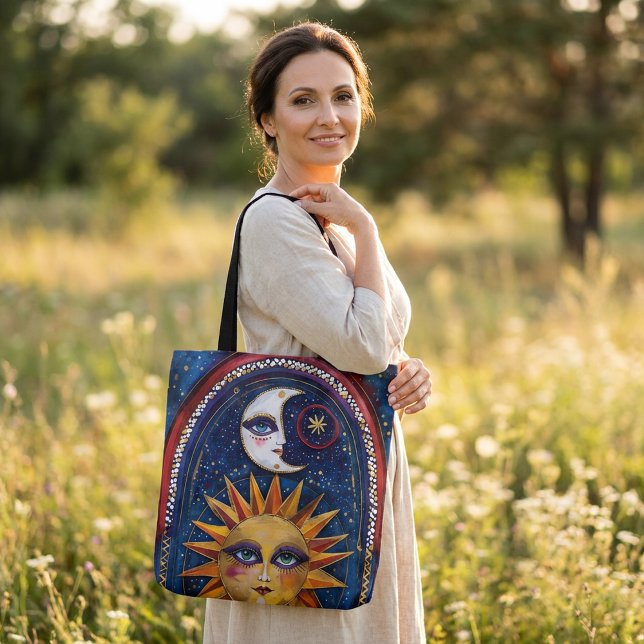 Sun and Moon Tote Bag with Vibrant Celestial Art (Creator Uploaded)