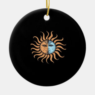 Sun And Moon Vintage Bohemian Abstract Ceramic Ornament