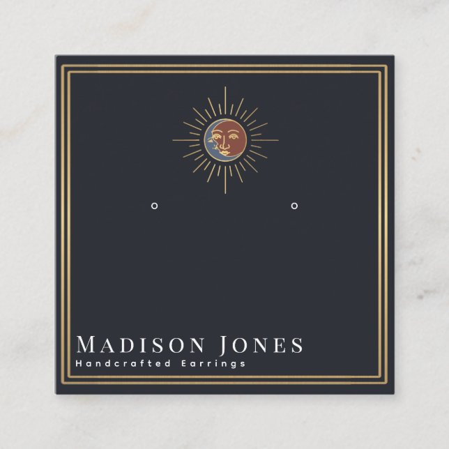 Sun and Moon Witchy Stud Earring Display Square Business Card (Front)