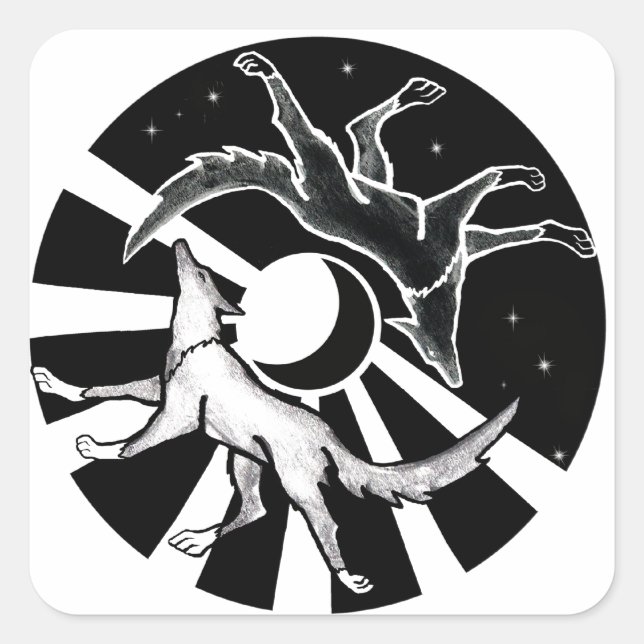 Sun and Moon Wolves Square Sticker (Front)