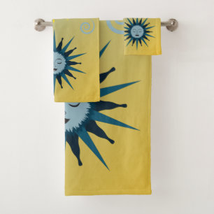 Sun and Moon Yellow and Blue Celestial Towel Set