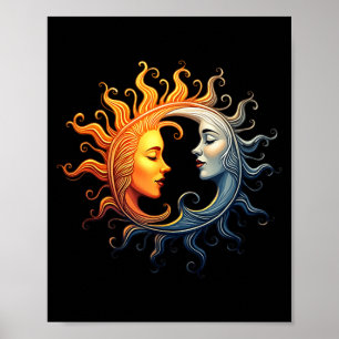 Sun And Moon Yin Yang Celestial Balance Mystical Poster