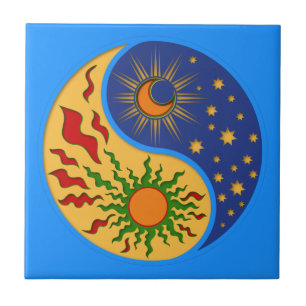 Sun and Moon Yin Yang Colourful Ceramic Tile