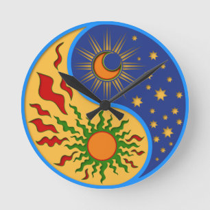 Sun and Moon Yin Yang Colourful Round Clock