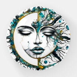 Sun and Moonface Glass Paperweight