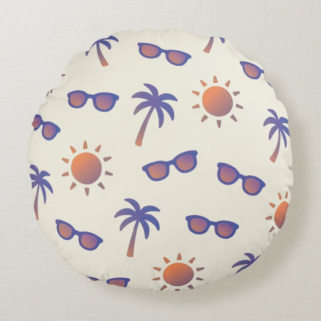 Sun And Palm Trees Round Cushion (Front)