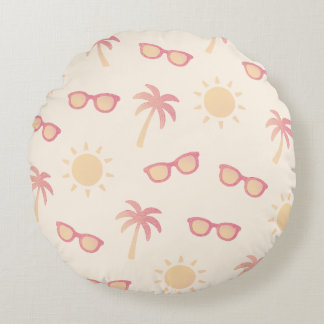 Sun And Palm Trees Round Cushion