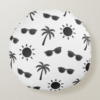 Sun And Palm Trees Round Cushion