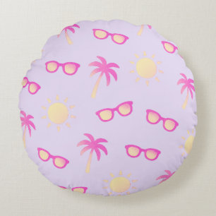 Sun And Palm Trees Round Cushion