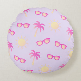 Sun And Palm Trees Round Cushion