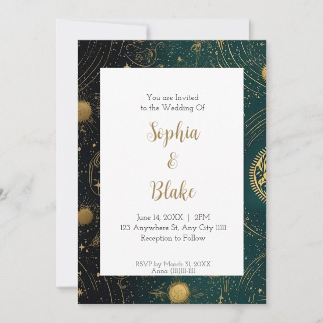 Sun and Planets Celestial Alternative Wedding Invitation (Front)